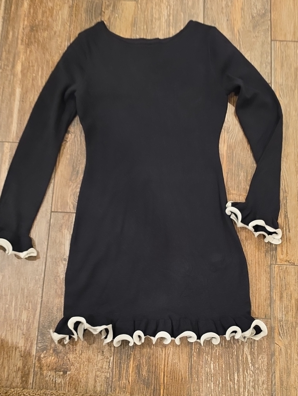Womens Long Sleeve Dress with Cream Ruffle Trim